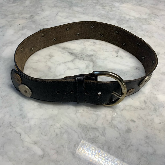 Mens Black Leather Belt With Coins From Around World Size Medium Leather Shop - Picture 2 of 11